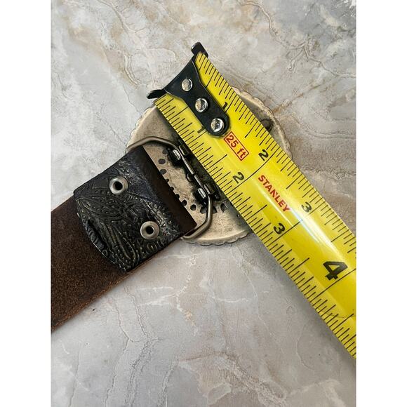 Vintage Fossil Size M Belt Embossed Leather Silver Metal Rhinestone Buckle main image 12